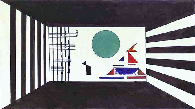Picture II, Gnomus Stage set for Mussorgsky's Pictures at an Exhibition in Friedrich Theater, Dessau: 1928